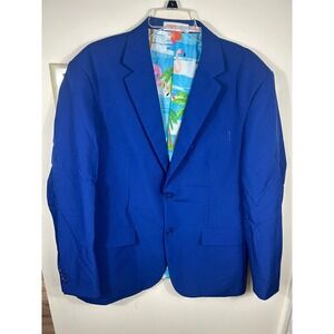OPPOSUITS Men's 44 Royal Blue Blazer Flamingo Lined Party Eclectic Grandpa